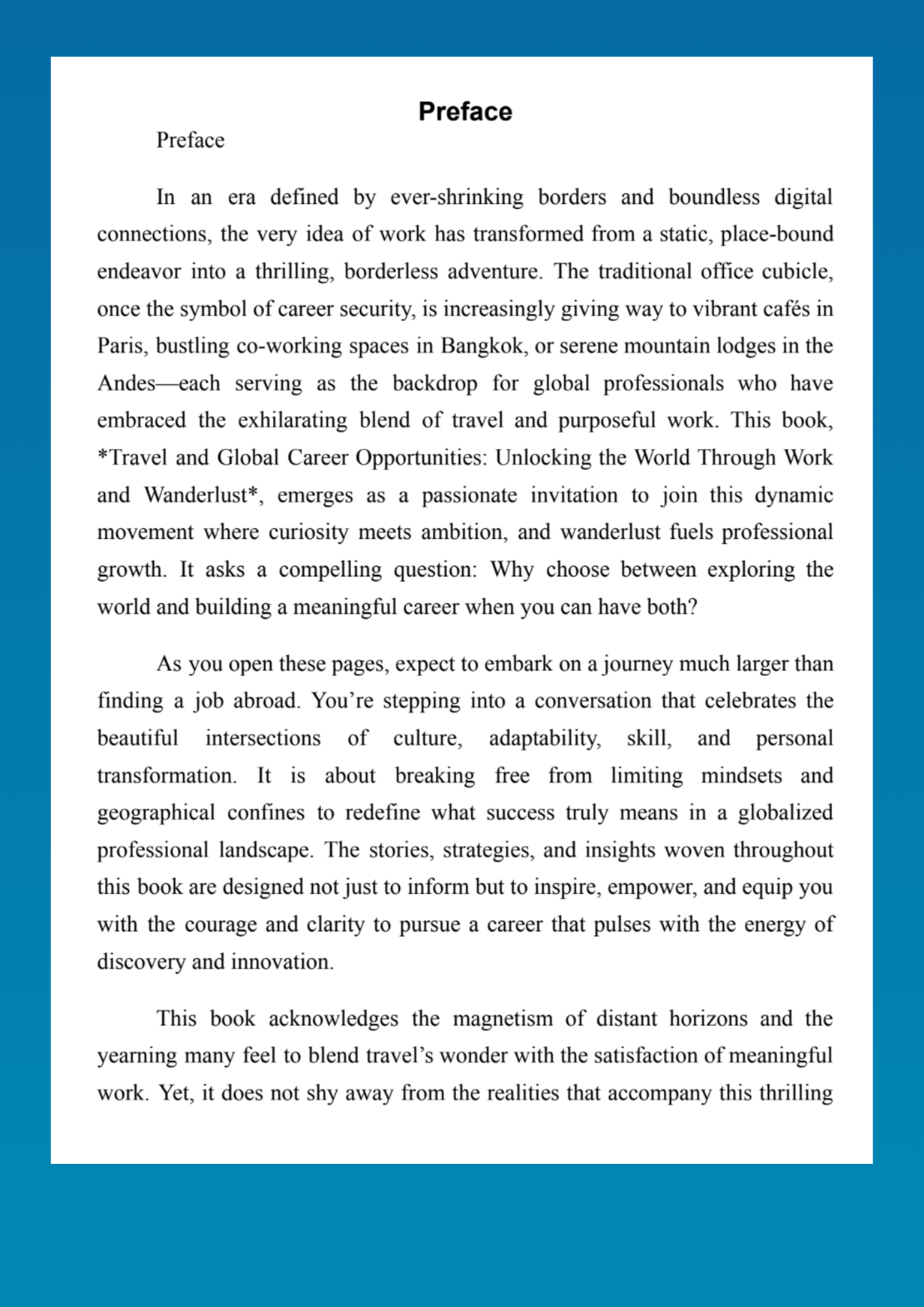 Travel and Global Career